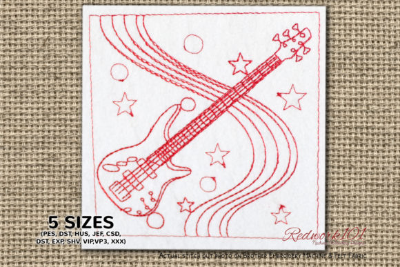 Bass Guitar Redwork: A Versatile Embroidery Design