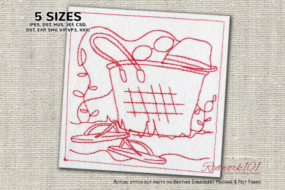 Beach Bag on Sand Lineart: A Versatile Embroidery Design