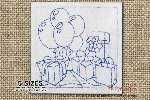 Big Gift Box with Balloons: A Joyful Embroidery Design