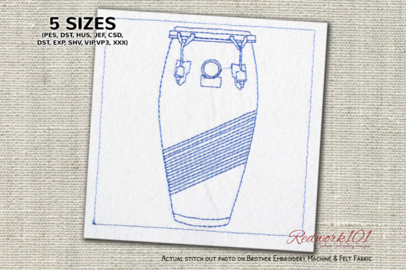 Conga Drum Redwork: A Rhythmic Embroidery Design