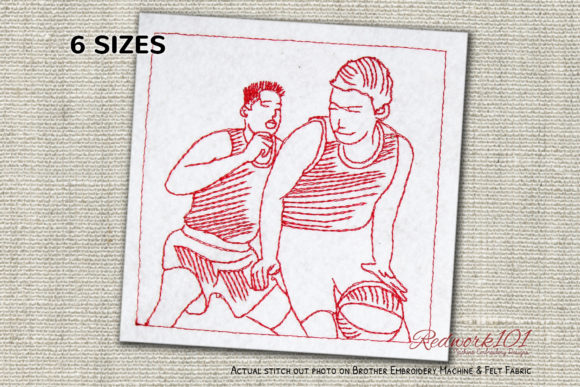 Defensive Basketball Payers Redwork Embroidery