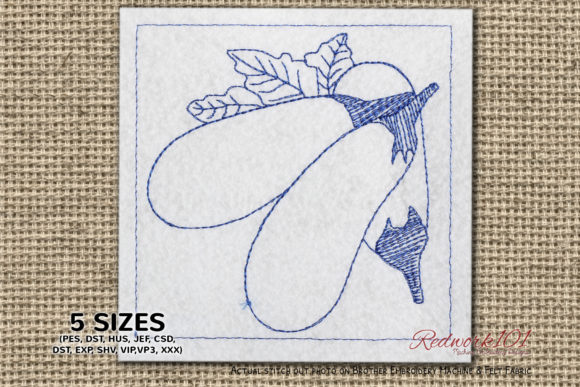 Reviewing Three Eggplant with Leaves Redwork
