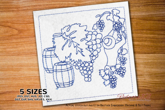 Woman Harvesting Grapes: A Charming Embroidery Design
